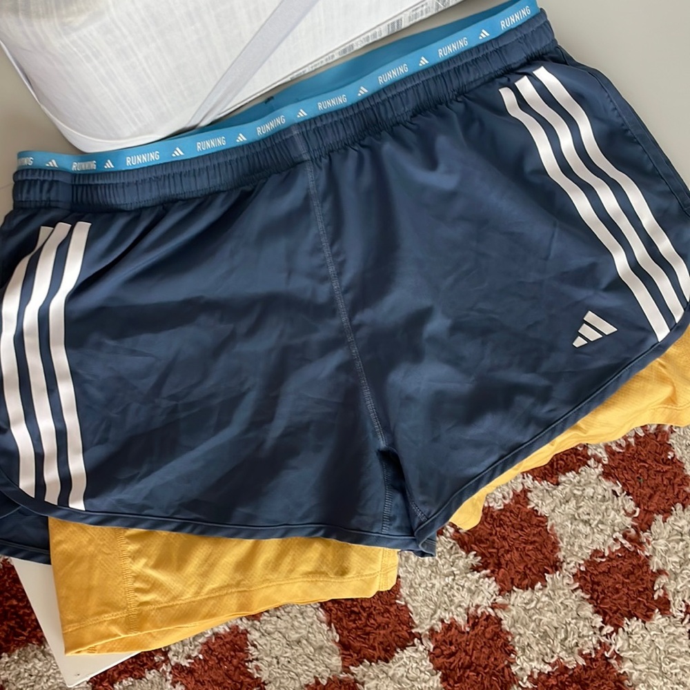 ADIDAS OWN THE RUN 3-STRIPES 2-IN-1 SHORTS